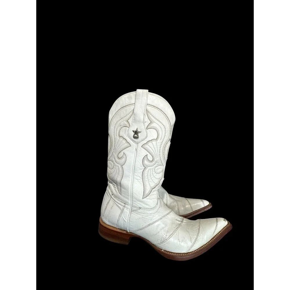 Los Altos Men's Genuine EEL Western White Cowboy Boots Sz 7.5 EE Handmade Mexico